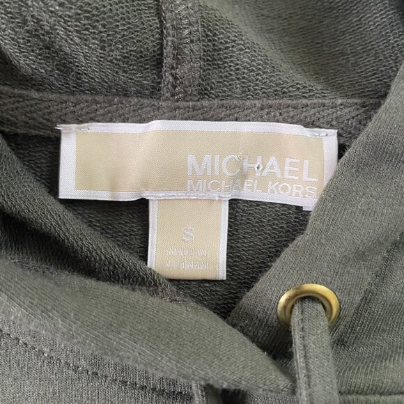 Michael Kors Womens Hoodie Sweatshirt Army Green Camouflage Sleeves Size S u - Picture 12 of 13